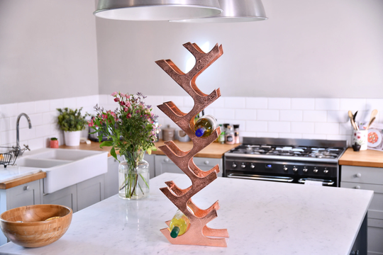 Copper Art Deco 11 Bottle Wine Rack/ Industrial Style Home, Kitchen Accessories, Storage, Party Ideas