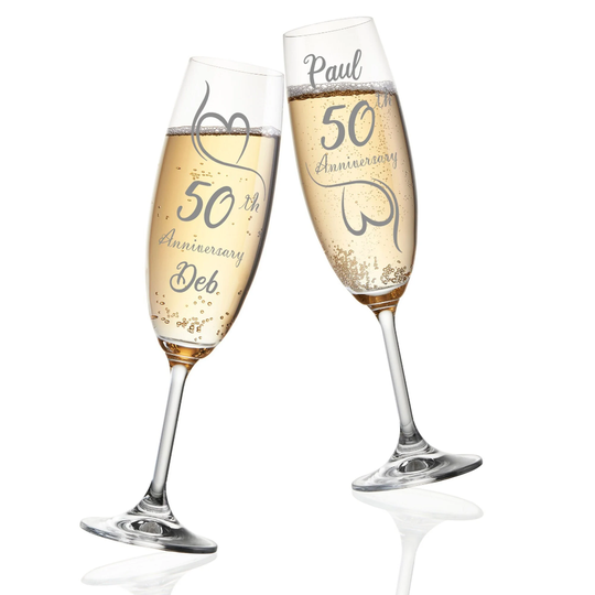 Personalised Engraved Champagne Glasses Golden Wedding 50Th Anniversary Gift Sapphire 50 Years Couple Present Glass Set