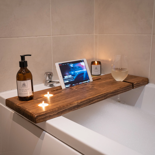 Rustic Bath Caddy | Wooden Board Tray Shelf Mrs Hinch