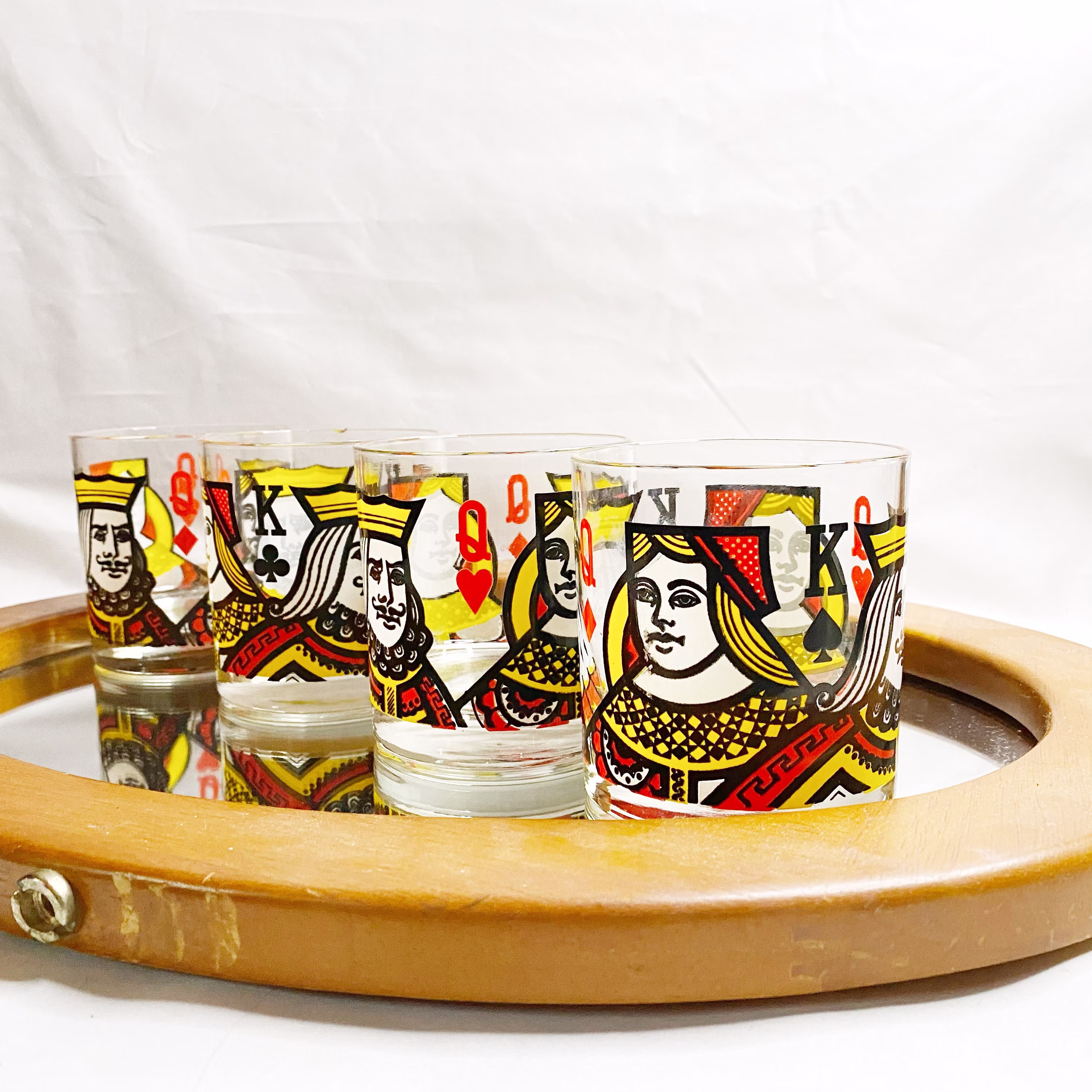 Playing Card/Poker Whiskey Glasses Kings Queens Royals 1970S Vintage Barware Lowball Rocks Hearts Spades Diamonds Clubs Gamb