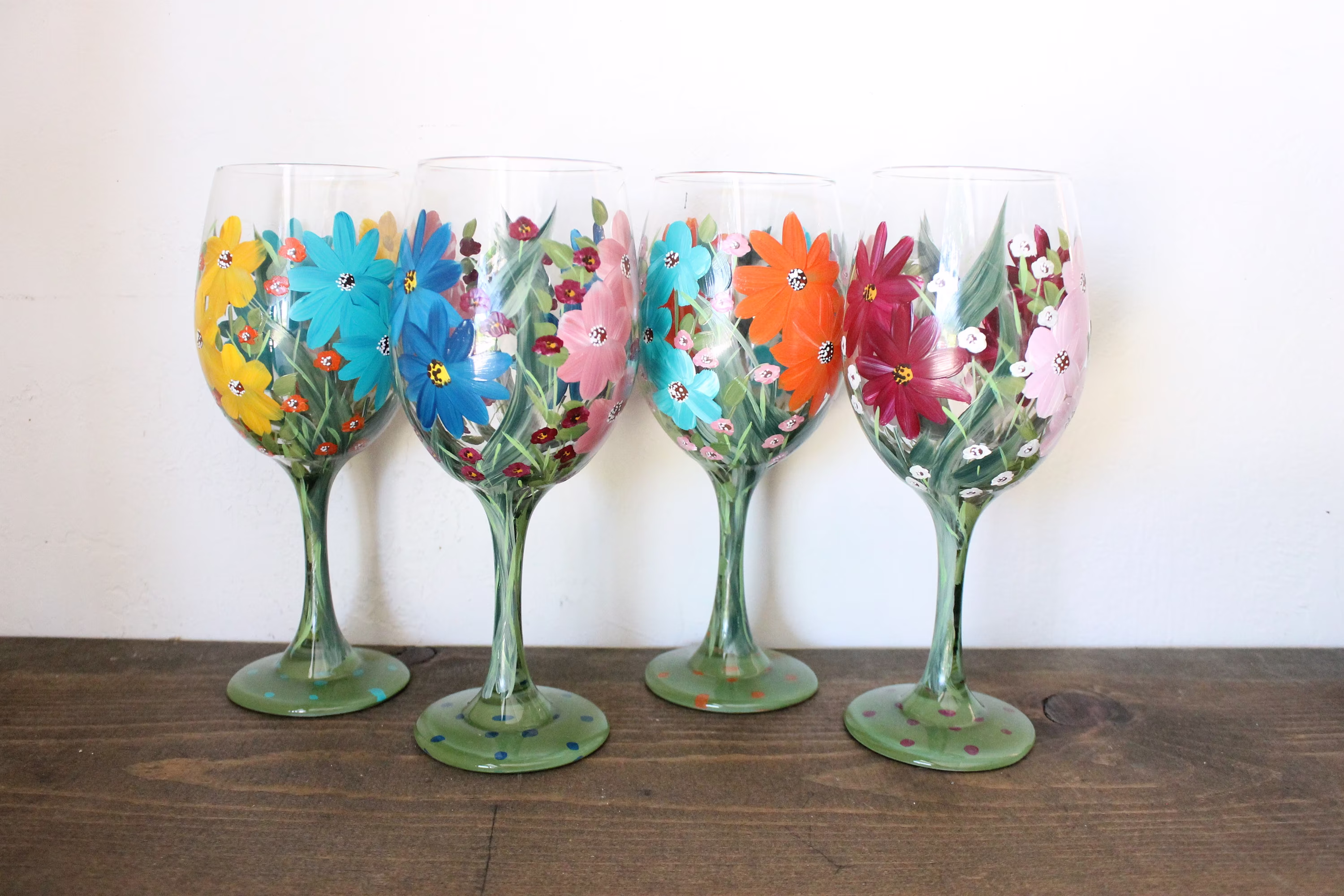 Wine Glasses Painted Mixed Floral 7