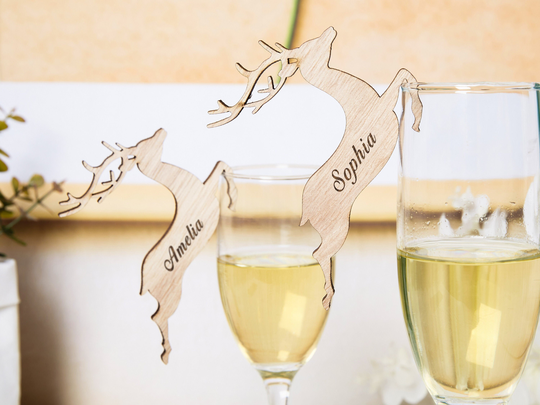 Personalised Christmas Wooden Reindeer Glass Decoration-Wedding Favours-xmas Table Decoration With Name-Wine Decoration-Christmas Gift
