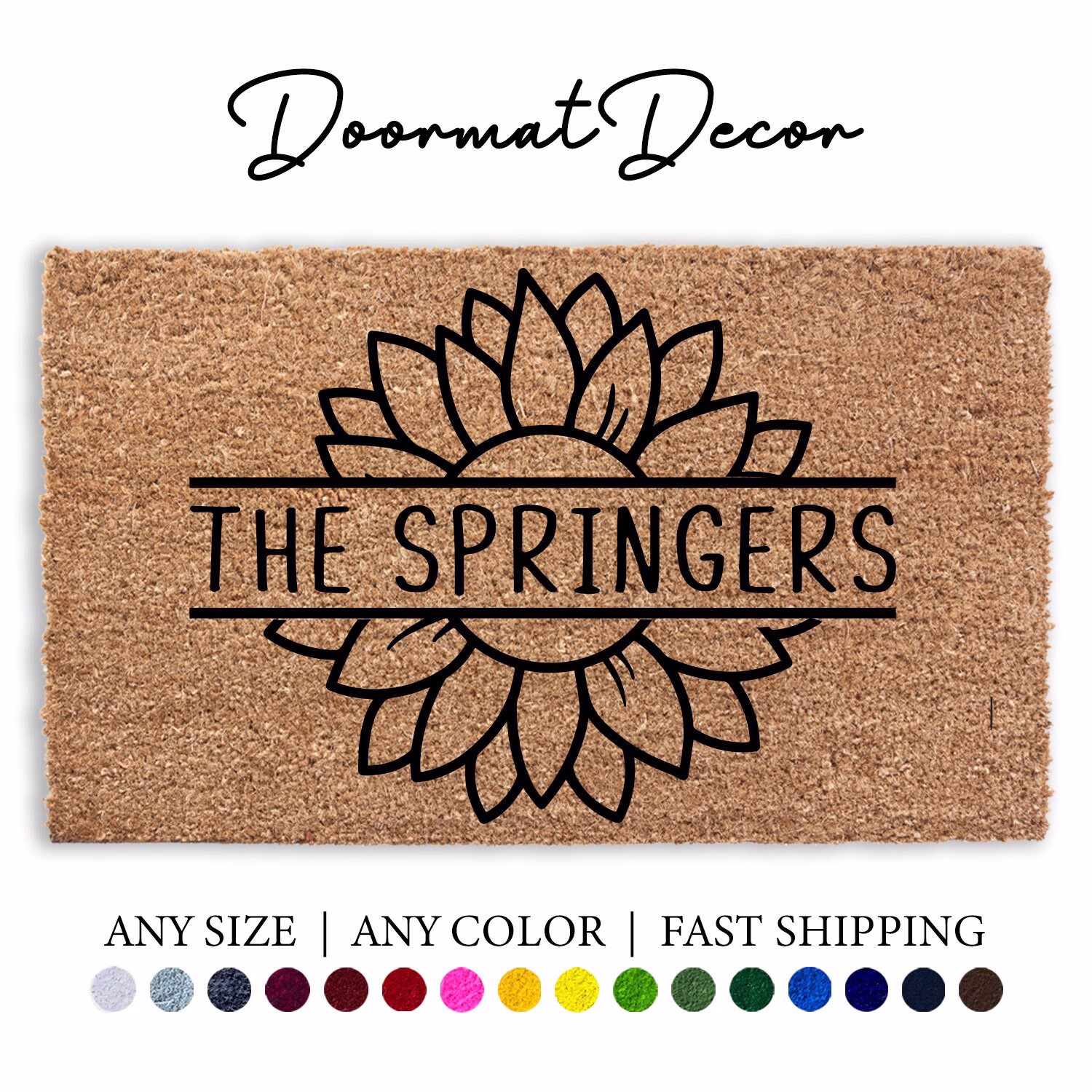 Personalized Sunflower Doormat, Spring Decor Door Mat, Welcome Engagement Wedding Gift, Realtor Client Outdoor Rug, Floral Flower