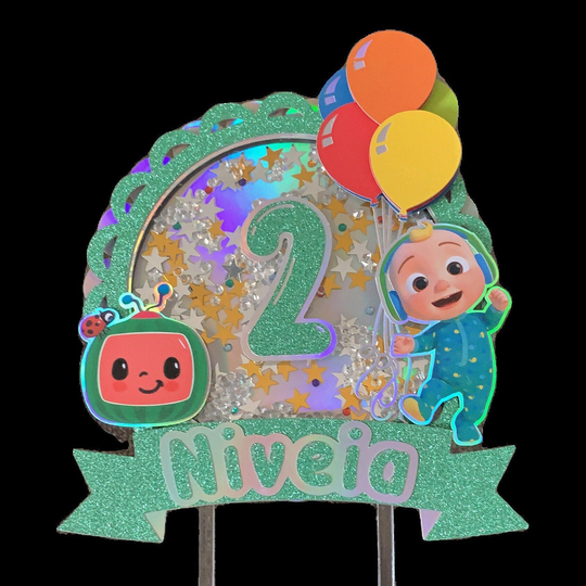 Cocomelon Cake Topper Shaker, Number & Name