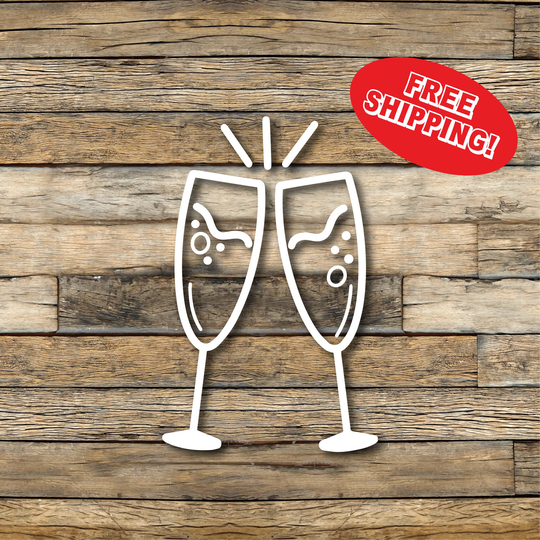 Champagne Glasses Decal, Multiple Colors & Sizes - Party Supplies, Wedding Birthday Car Decal