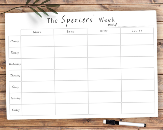 Personalised Weekly Family Planner Whiteboard, Large A3 Dry Wipe Board Organiser, Meal Planner, School