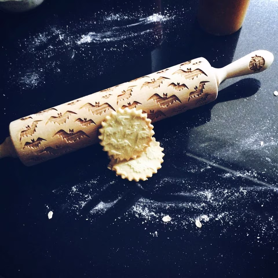 Bat Rolling Pin, Embossing Engraved Pin By Laser, Halloween Decor, Halloween Decoration, Hallowen Design