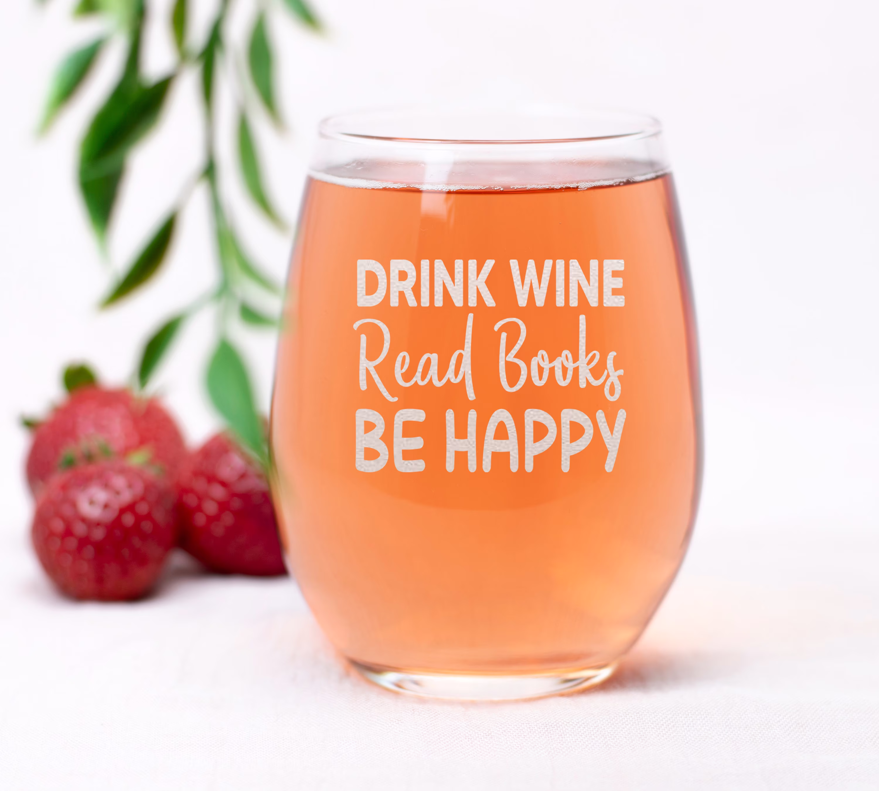 Drink Wine Read Books Be Happy Stemless Glass - Funny Gifts For Readers