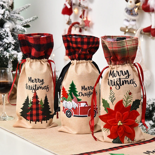 Wine Bottle Bag - Christmas Cover Xmas Decor Gift Wrap Reusable