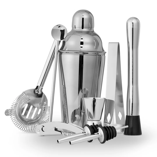 10 Pcs Rose Gold Stainless Steel Cocktail Making Kit Recipe Book - Copper Mixology Gift