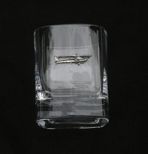 Helicopter Pair Of Cut Crystal Tumbler Glasses Gift Boxed Military 177
