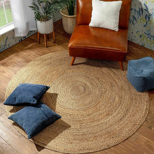 Natural Hand Braided Bohemian Jute Area Rug, Round Rugs For Living Room, Patio, Indoor Outdoor