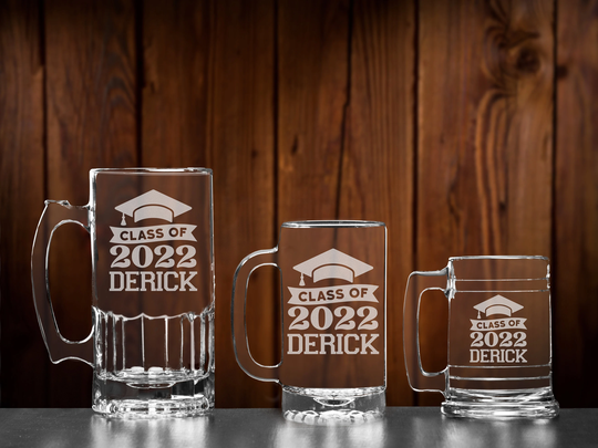 Personalized Class Of 2022 Graduation Glass Beer Mug, Custom Etched Glass, Engraved Drinking Stein, Tankard, Gift For Student