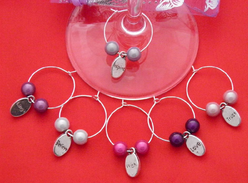 Set Of 6 Handmade Circle Love Wine Glass Charms By Libbysmarketplace