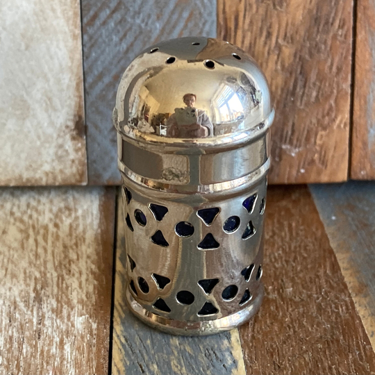 Vintage Silver Plated Cobalt Glass Salt Pepper Shaker Pill Box