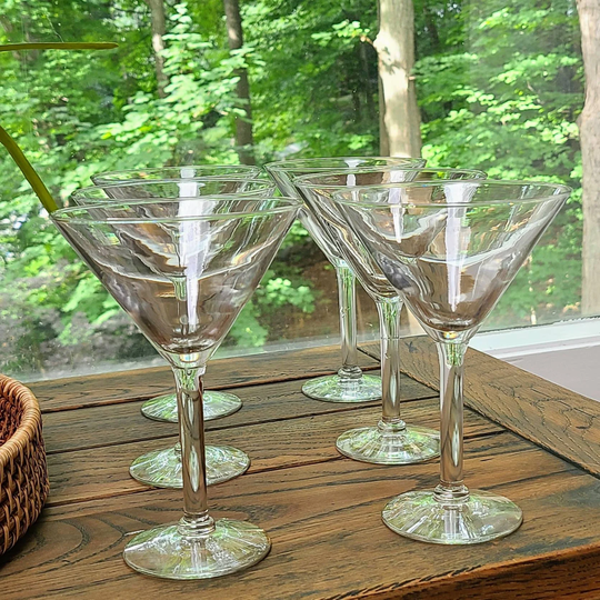 Set 6 Blown Martini Glasses Cocktail. Vintage Glassware Mcm Small Cocktail Glasses. Holiday Gift Housewarming Party Decor Bar Cart