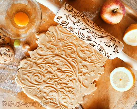 Nature Pattern Rolling Pin Embossed, Cookies, Cookie, Roller, Laser Engraved, Gift, Christmas, Fondant, Dought, Biscuit, Pastry