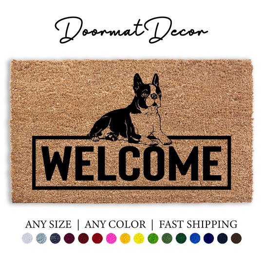 Welcome Boston Terrier Doormat, Lab Dog Labrador Retriever Door Mat, Pet Lover Gift, Puppy Outdoor Rug, Personalized Custom Doormat