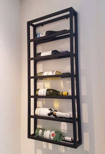 Wall Mount Wine Rack, Rack Mounted, Steel Industrial Black Matte 6 Bottles