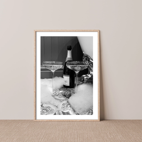 Bubbles With Bath Bathroom Wall Art Posters - Champagne Glasses Decor Prints Gift Ideas For Him Her