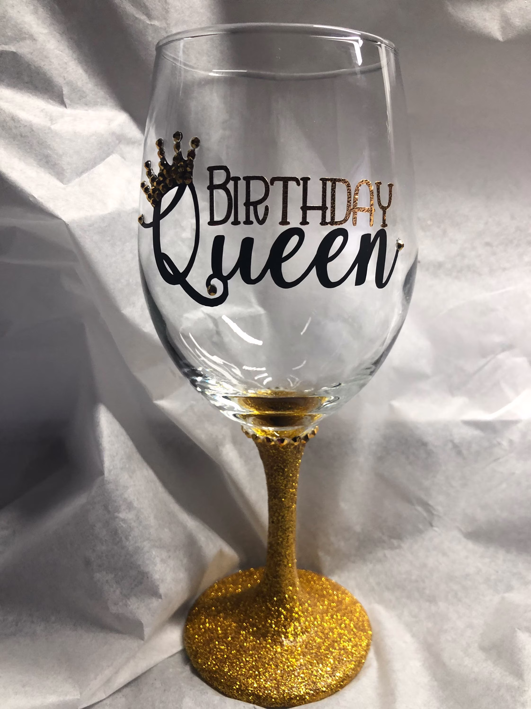Birthday Queen 20 Oz Bling Wine Glass. For Her. Crown. Customize Glitter Colors Rhinestones. Personalize With Name. Gift