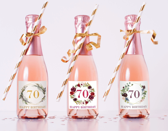 Mini Champagne Bottle Labels - 70Th Birthday Decoration Birthday Party Favors Gift Woman