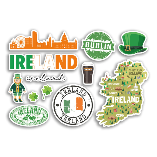 A5 Sticker Sheet Ireland Landmarks Vinyl Stickers - Irish Green Map Airport Stamps Skyline Flag Travel Holiday Culture City Aesthetic #78465