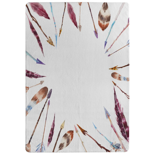 Hinton Watercolour Boho Chic with Feathers and Arrows Designer Shaggy White Rug