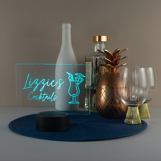 Personalised Home Cocktail Bar Sign. Light Up Led Drinks Trolley Lamp Cocktail Party 2 Styles Of Lights L40Co