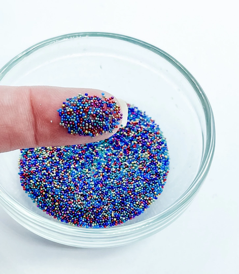 Jewel Toned Tone Multi Colored Glass Caviar Pixie Micro Mini Beads Nail Art in Fancy Jar Ships From Usa