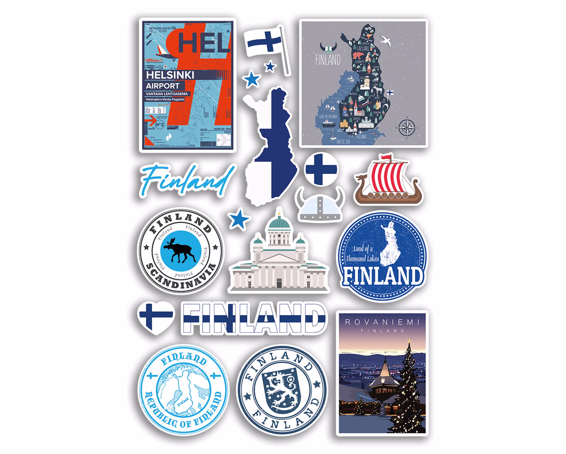 A4 Sticker Sheet Finland Vinyl Stickers - Helsinki City Landmarks Stamp Flag Travel Holiday Culture Scrapbook Luggage Gift #78884