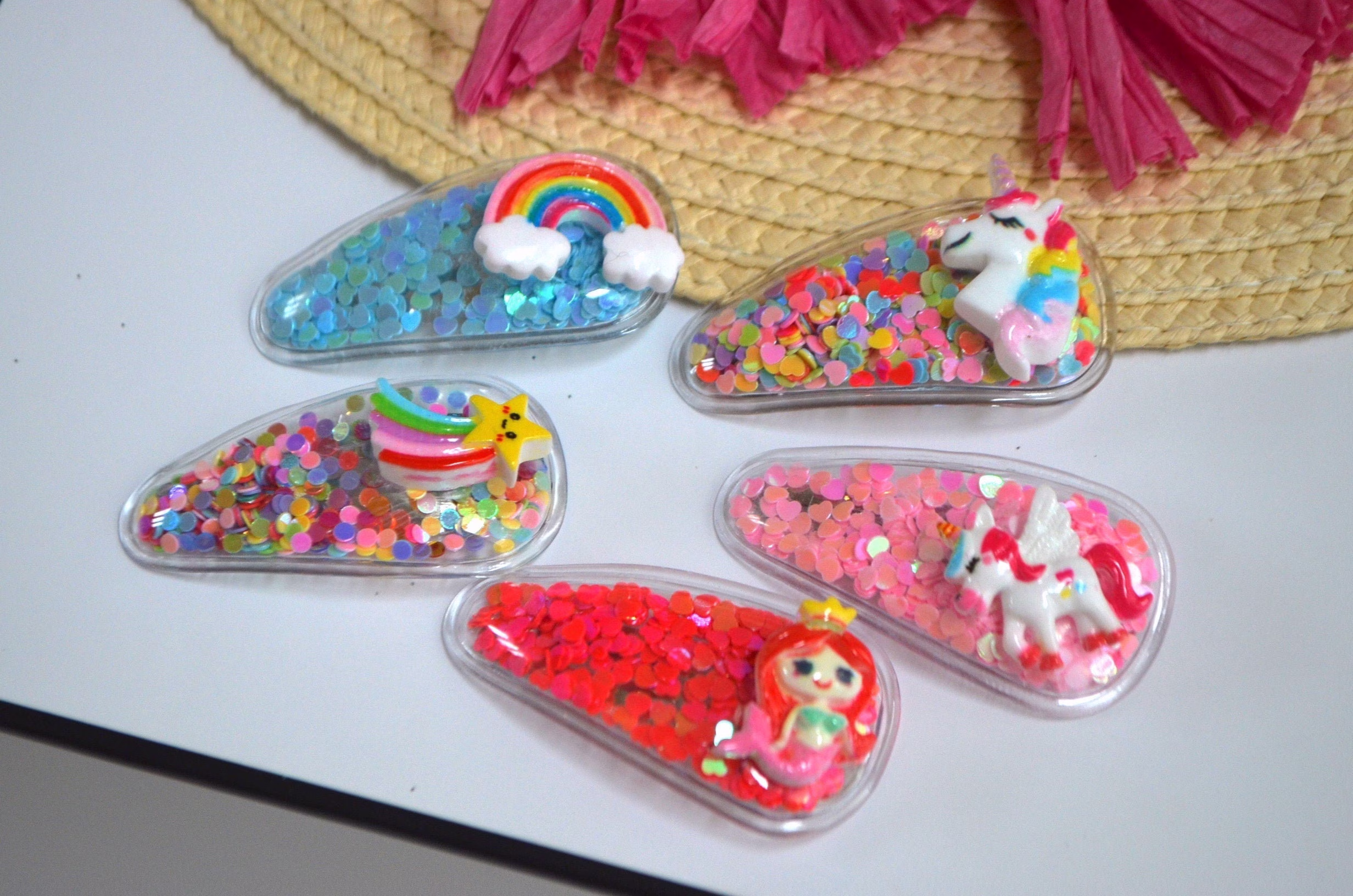Stocking Stuffer Christmas, Sparkle Shaker Fine Hair Clips Baby, Confetti Clip Toddler, Mermaid Unicorn Rainbow Clip