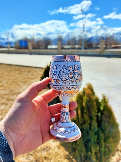 Copper Goblet, White Cup, Embroidered Mug, Patterned Pure Craft Water Decorative Mug