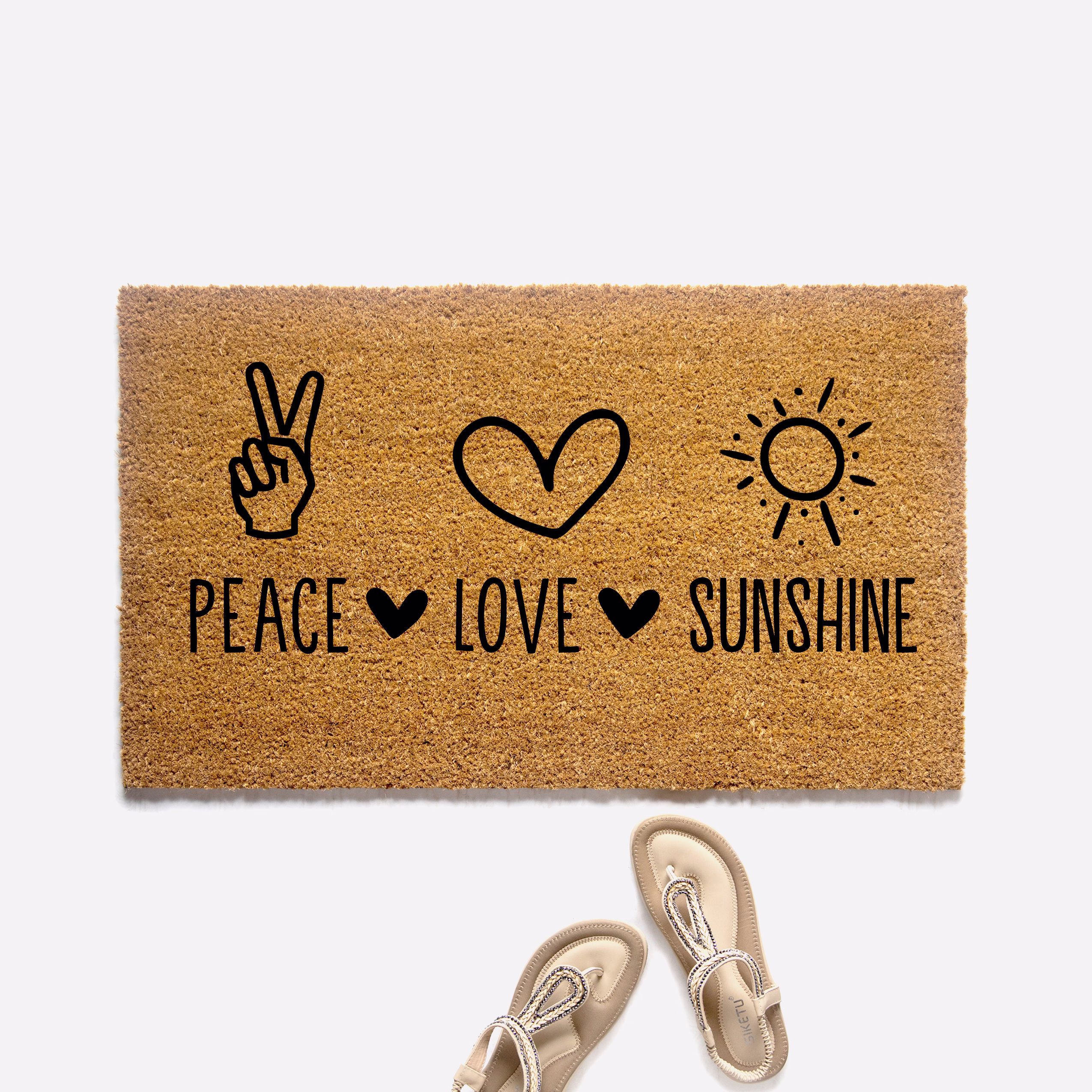 Peace Love Sunshine Doormat, Summer Welcome Mat, Housewarming Gift, Cute Door Mat