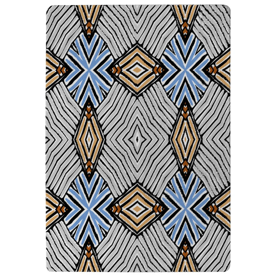 Goodson Roughly Hatched Shapes Coloured with Hand Drawn Brush Stokes Designer Shaggy Light Grey/Blue/Orange Rug