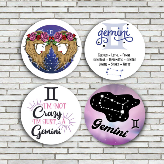 Gemini Magnets/Pins Buttons Set Of 4 2.25