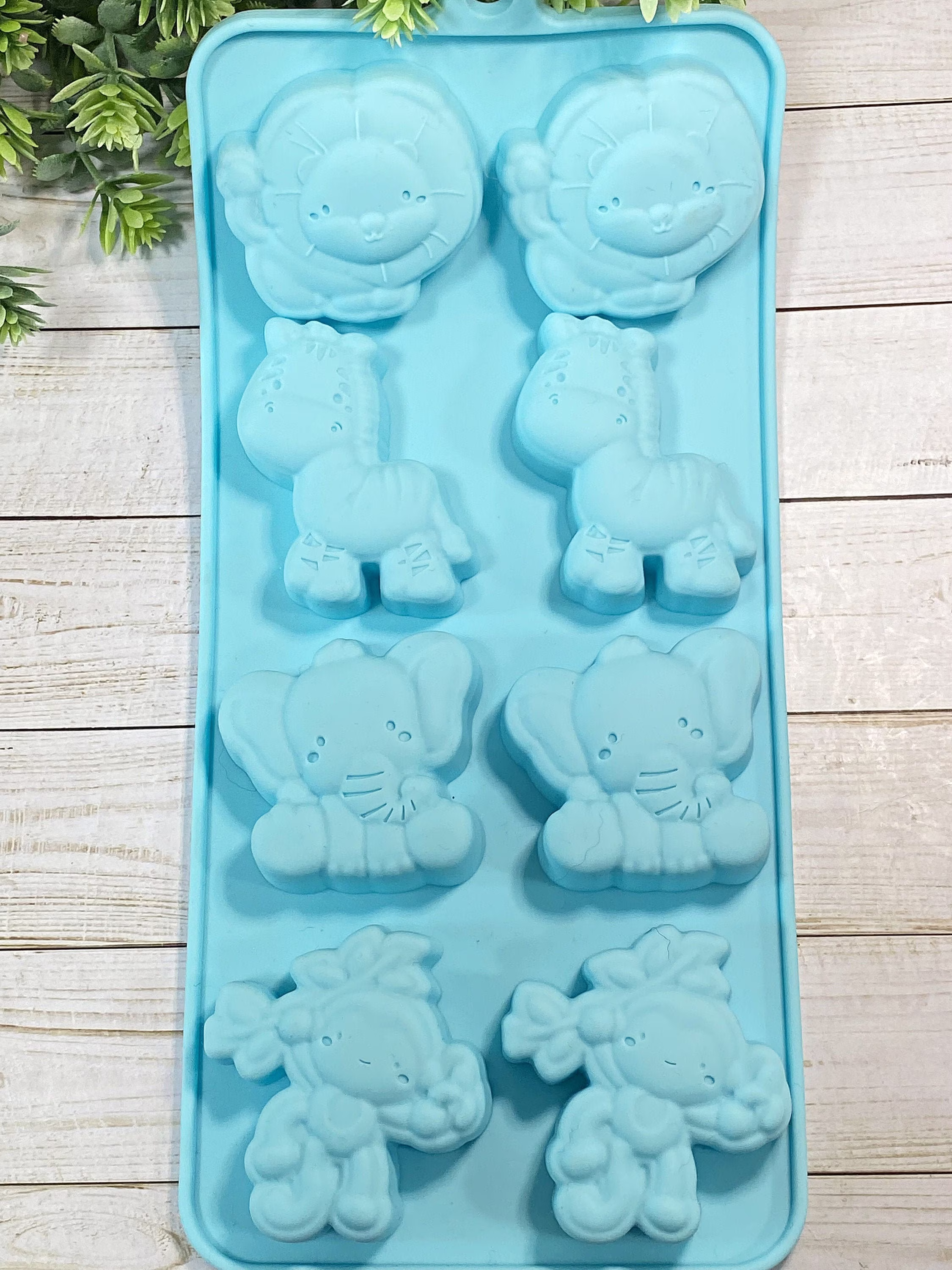 8 Cavities Safari Silicone Candy Mold-Lion Zebra Elephant Monkey Chocolate Mold-Ice Cube Tray-Crayons Mold-Fondant Cake Mold-Mini Soap Mold