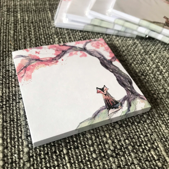 Cherry Fox Memo Pad Notepad Notes Catherine Redgate Stationery Organise Block Bujo Organiser Desk Office Cute Animal Pad Sakura Pink Tree