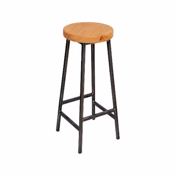 Bertie Broadoak - Steel Frame Industrial Bar Stool With Chunky Oak Seat