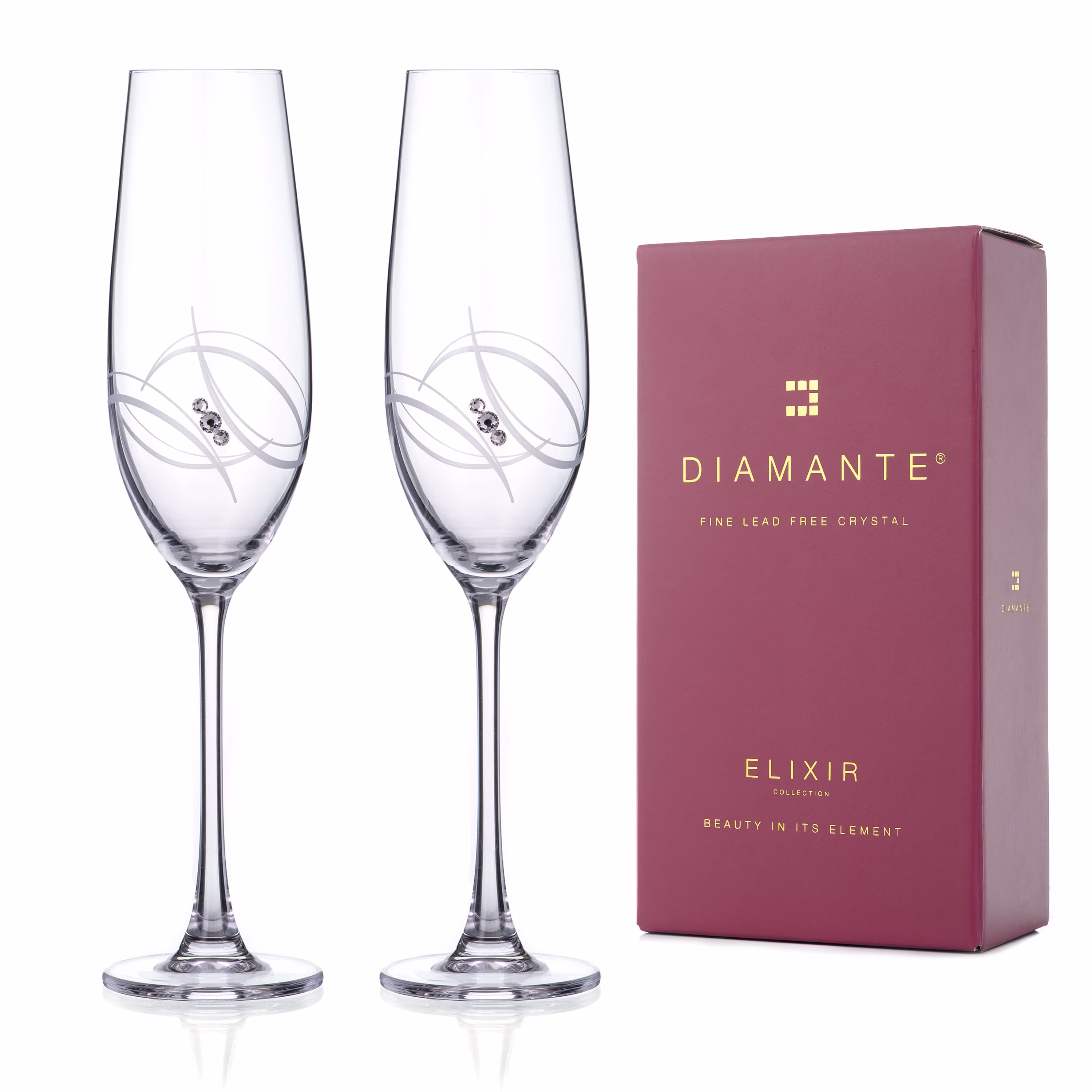 Diamante Swarovski Champagne Flutes Prosecco Glasses Pair With