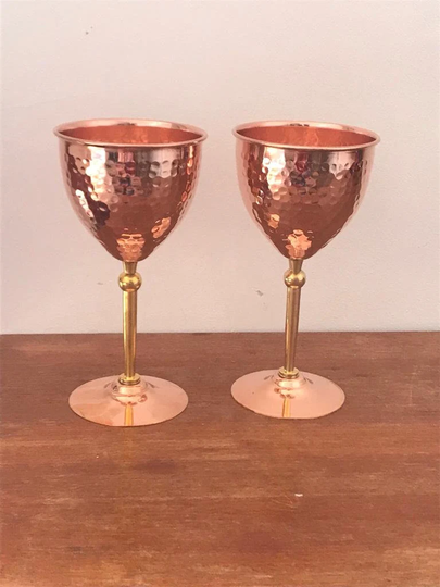 Copper Wine Glass, Anniversary Gift, Wedding Hammered Glasses, Cocktail Rose Gold Goblets