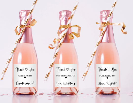 Thank You Gift, Bridesmaid Mini Champagne Bottle Labels, Wedding Party Favours, Gift Box