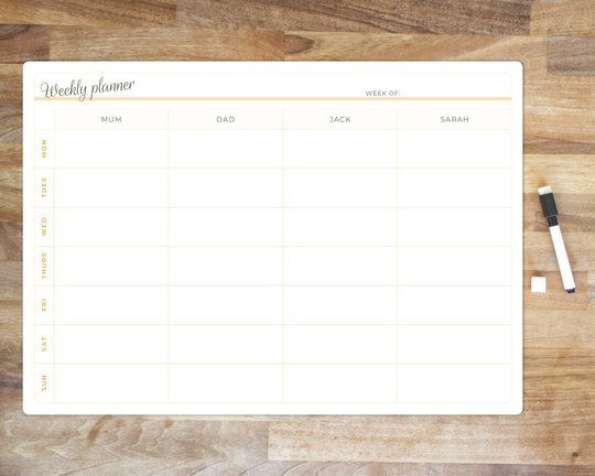 A3 Personalised Dry Wipe Whiteboard Weekly Family Organiser/Planner. Personalise However You Want