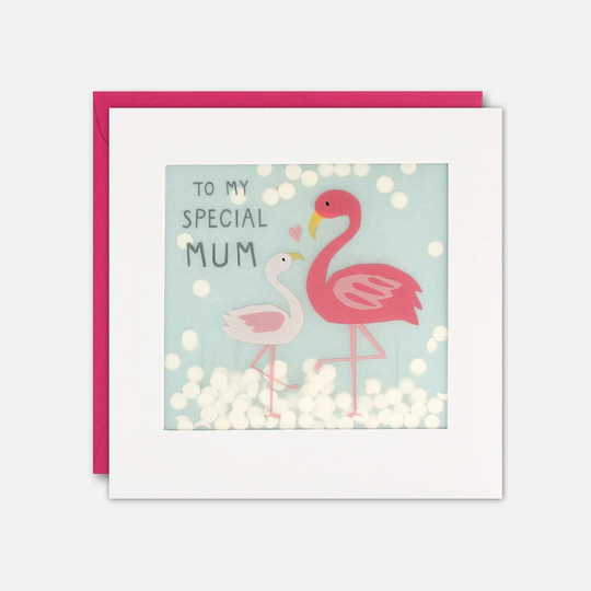 Flamingos Special Mum Mother's Day Card With Paper Confetti - Shakies By James Ellis