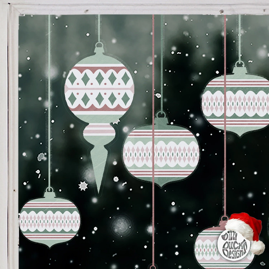 10 Boho Moroccan Christmas Bauble Window Stickers - Pink & Green Xmas Decorations Decals By Dizzy Duck