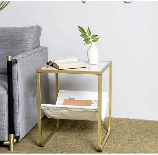Iron Nightstand in Gold/White