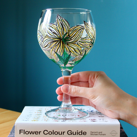 Hand Painted Floral Gin Glass, White Lily | Personalisation Available Gift For Her, Lovers