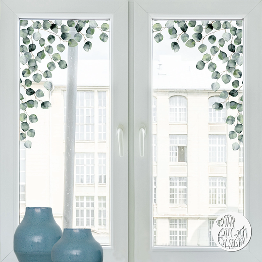 Eucalyptus Plant Window Decal | Leaves Corner Sticker Dizzy Duck Reusable Non Sticky Cling
