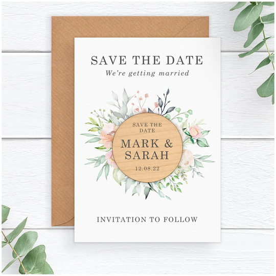 Pastel Wedding Save The Date - Personalised Rustic Wooden Fridge Magnet Floral Spring Summer Autumn Unique