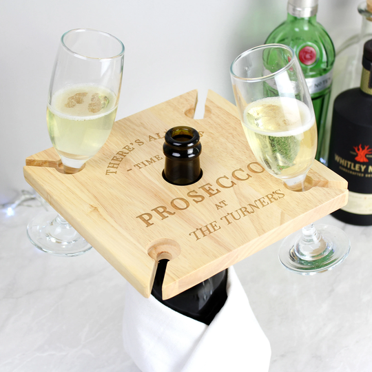 Four Personalised Prosecco Flute Glass Holder & Bottle Butler Any Message , 21st Birthday 18Th Gifts 30Th 40Th 50Th 60Th